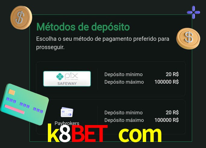 O cassino k8bet com oferece uma grande variedade de métodos de pagamento